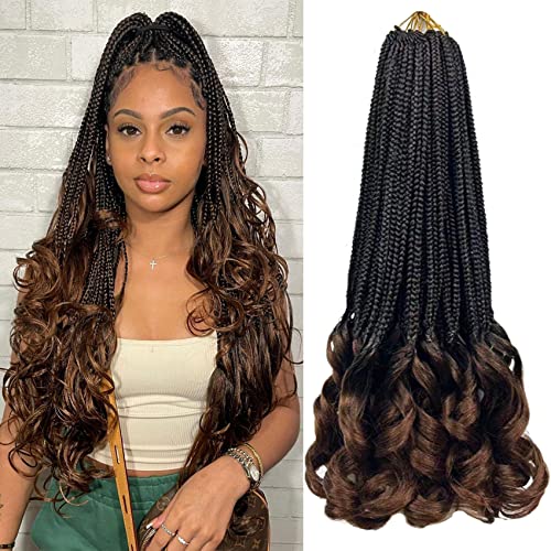 24 Inch French Curl Crochet Braids 8 Packs Goddess Box Braids Crochet Hair With Curl Ends, Pre Looped Ombre Brown French Curly Braiding Hair For Black Women (24 Inch,T30#) #TOP6