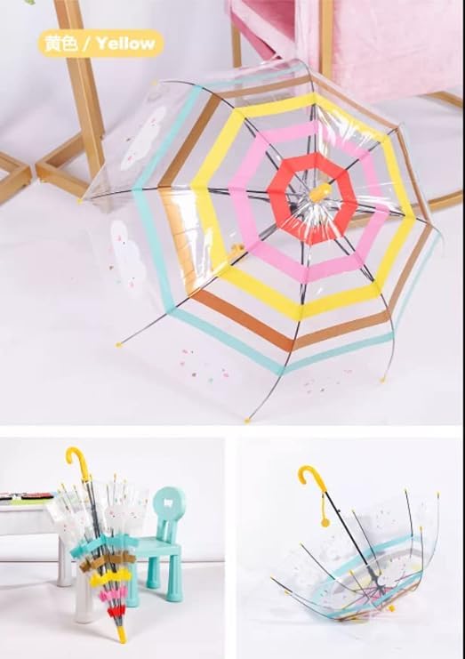 Image of Rainbow Smiling Sun Umbrellas Children Magic Cloud Transparent, See through Dome Umbrella for Children, Umbrella for Girls and Boys, Umbrella for Kids