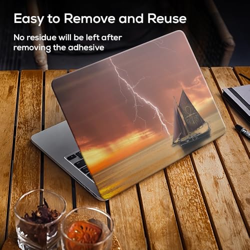 Image of Galaxsia Boat in Storm Top+Wrist Pad Vinyl Laptop Skin /Sticker /Cover Upto 15.6 Inches Laptops Laminated-Removable-HD Quality Compatible for Hp-Dell-Sony-Lenovo-Asus etc.(15x10 Inches)