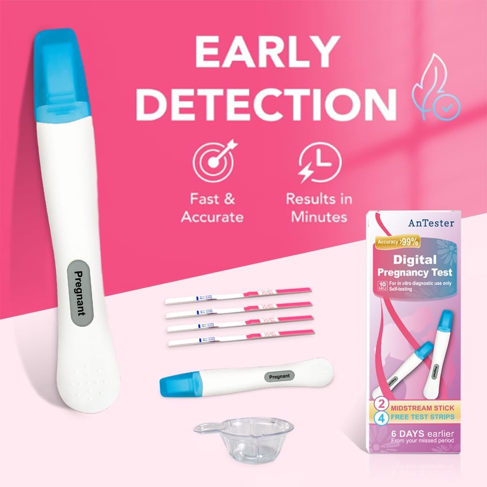 2X Early Digital Pregnancy Test Kit + 4X hcg Test Strips 10mIU/mL,at-Home Pregnancy Test Kit for Women with Easy-to-Read Results - Image 6