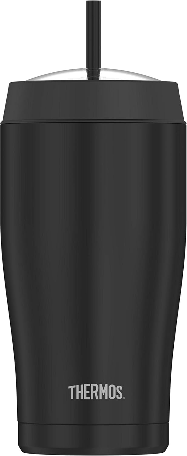 Thermos 18 Ounce Vacuum Insulated Cold Cup with Straw, Black
