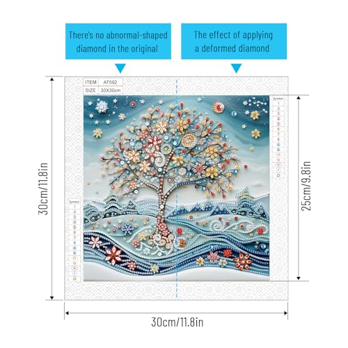 Image of AiYuanzsh 5D Special Shape Diamond Art Kits for Beginners, Snowy Tree Diamond Painting Kits for Adults, Crystal Rhinestones Diamond Painting for Home Wall Decoration Gift 12x12 inch /30x30 cm