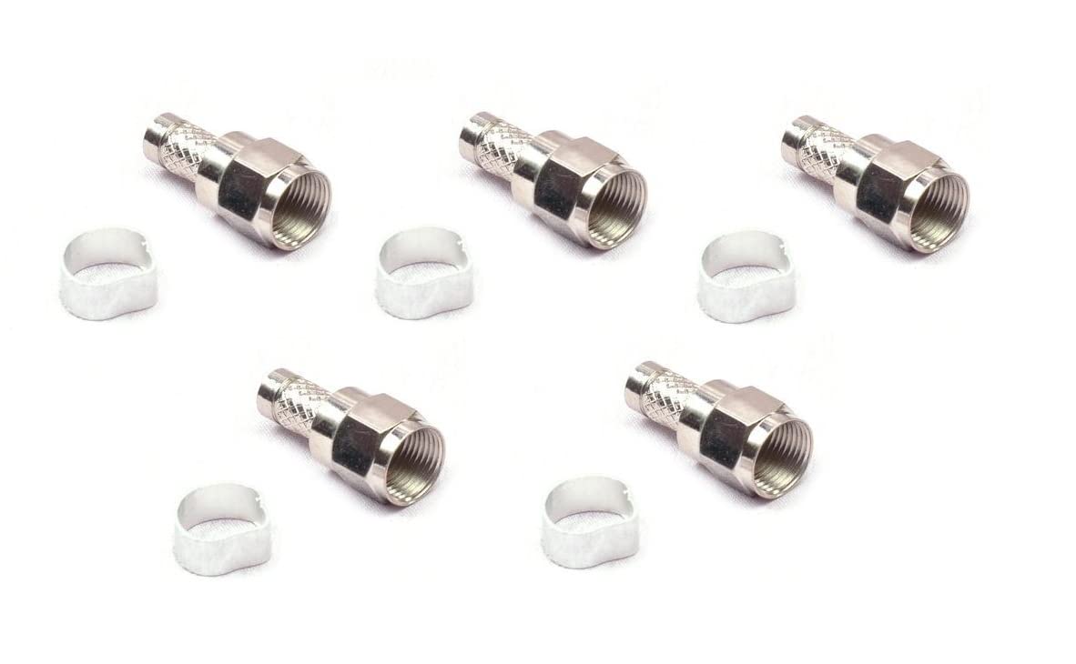 (Pack of 5) RF Coaxial RG6 F Type Connector COAXIAL Connector RG-6 F Type Waterproof RF Panel Mount F-Connector RG6 Connector for Cable TV Satellite RG6 F5 Connector(Silver)
