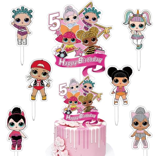 7 piezas decoración pastel Lol 5 años decoración pastel cumpleaños Lol, figura de muñeca Lol para pastel, lol cake, pastel Topper Lol 5 años, taza pastel lol, decoración pastel de cumpleaños Lol