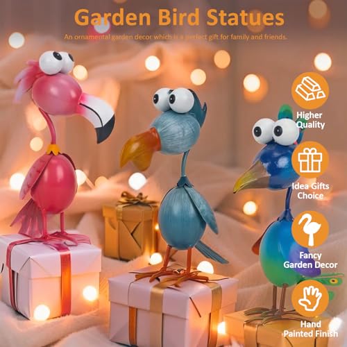 Juego de 3 Estatuas Decorativas de Pájaros de Metal para Exterior miniatura 4