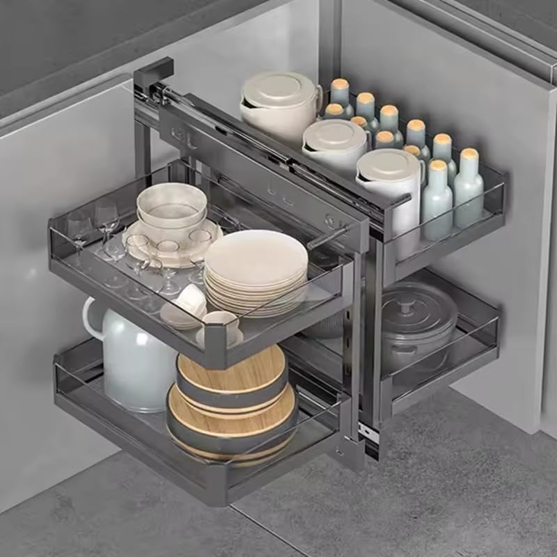 Armario esquinero retráctil resistente con 4 cestas, estante extraíble para cocina y armario, 800-900 mm, solución de almacenamiento que ahorra espacio, almacenamiento eficiente y fácil acceso