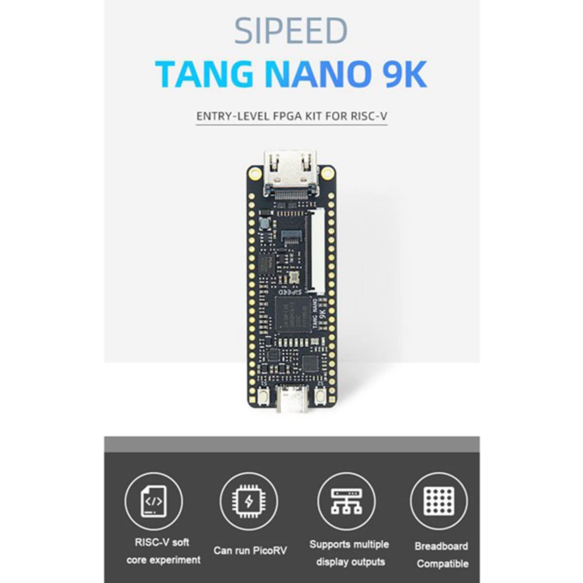 Für Tang Nano 9K FPGA Gaoyun GW1NR-9 RISC-V RV -kompatible Entwicklungsplatine + 2,54 mm SPI-Bildschirm + 2,54 mm Stiftleiste