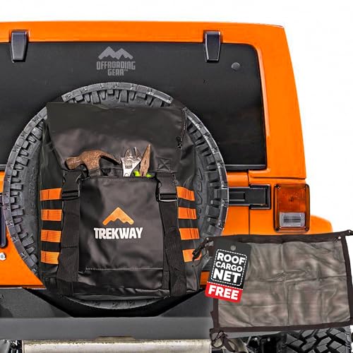 Offroading Gear Spare Tire Overlanding Storage & Trash Bag Organizer | w/Free Roof Cargo Mesh Net Bag | Fits 30" Tire 15 Gallons | for 4x4 Tailgate, Pickup Truck, SUV, RV, Overland