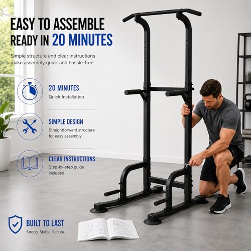 Image of BARWING Pull Up Bar Station, Power Tower, Dip Station with 3D Backrest, Multi-Function Strength Training Stand Rack, Adjustable Height Dip Bar for Home Gym Workout Stand Fitness Exercise Equipment