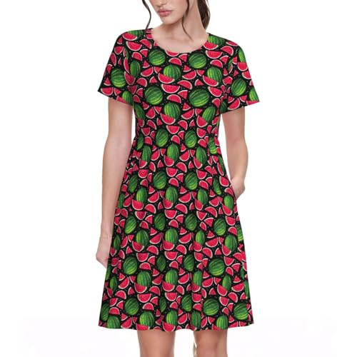 Robe d'été imprimé pastèque légère à manches courtes pour un confort optimal en vacances