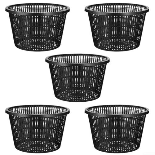 Vasi a rete per piante acquatiche, 21 cm, grandi, in plastica, per piante da laghetto, sistema di piantagione da giardino con fori densi, confezione da 5, nero