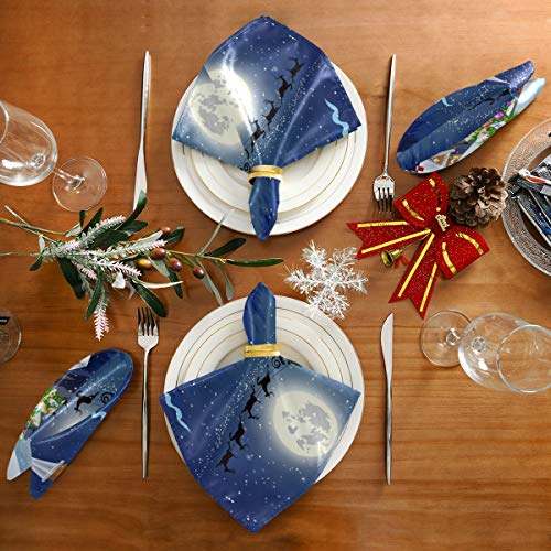 Aslsiy Christmas Snowman Night Cloth Napkins Set Of 6 Xmas Tree Moon Deer Soft 20 X 20 Inch Dinner Table Napkins Comfortable Polyester Napkin For Kitchen Home Wedding Party Holiday Decor #TOP3