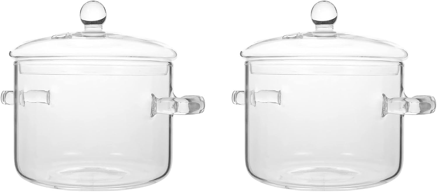 2 x szklany garnek z pokrywką, garnek do gotowania z pokrywką i garnek do gotowania, przezroczysty garnek do zupy z zawartością borokrzemu, 1600 ml