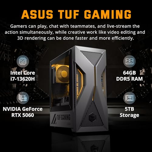 Image of ASUS TUF 15L Gaming Desktop, Intel Core i7-13620H Processor, NVIDIA GeForce RTX 5060 Graphics, 1TB M.2 NVMe PCIe 4 SSD,16GB DDR5 RAM, Windows 11 Home, Gray