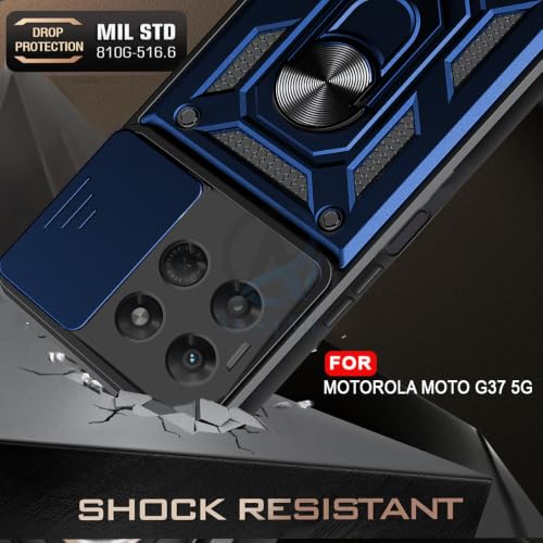 Image of AESTMO Tough Armor Motorola Moto G37 5G Bumper Back Case Cover | Ring Holder & Sliding Camera Shield Cover | 360 Degree Protection Back Case Cover for Motorola Moto G37 5G (Blue)