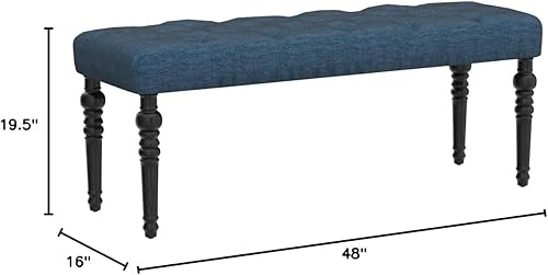 Miniatura 2 de Roundhill Furniture Leviton - Banco de comedor de tela con patas torneadas, color azul Azul,Beige,Gris,Púrpura,https://www.amazon.com/dp/undefined