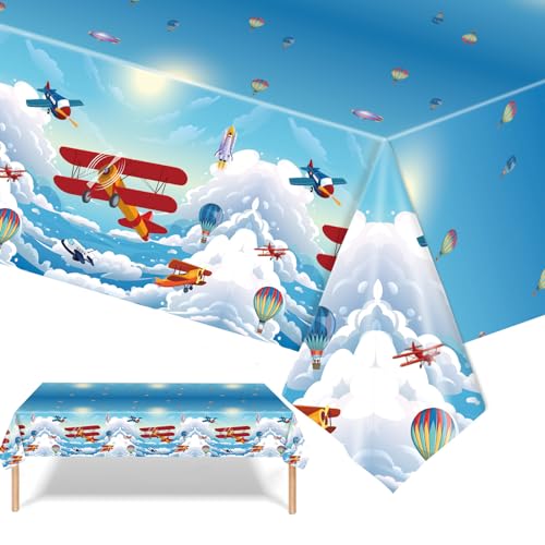 Xinfin Pack of 1 Rectangular Aeroplane Tablecloths - 137 x 274 cm Disposable Plastic Tablecloths for Children Birthday Party Game Sports Events (Airplane) Xinfin Pack of 1 Rectangular Aeroplane Tablecloths - 137 x 274 cm Disposable Plastic Tablecloths for Children Birthday Party Game Sports Events (Airplane)