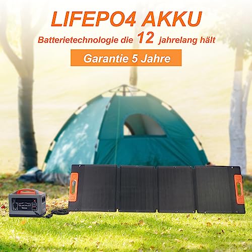 700W Tragbare Powerstation, 537.6Wh Solar Generator mit 120 W Solarpanel, 230V/700W Mobile Stromversorgung mit LiFePO4 für Urlaub auf dem Campingplatz, Outdoor-Abenteuer und... – Bild 3