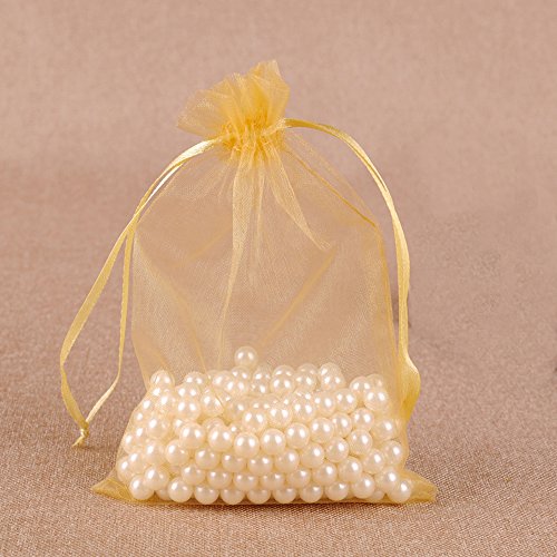 Cotosey Gold 60Pcs Sheer Organza Drawstring Pouches Gift Bags 6X9 Inches (Gold 60Pcs 6X9") #TOP3