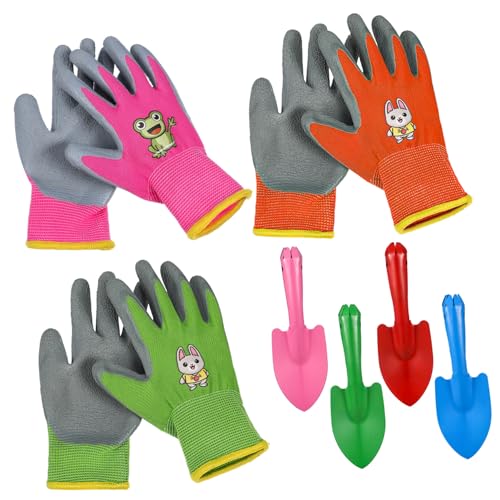 Mikikit 1Set Colorful Gardening Tool with Gloves Small Hand Shovels Protective Camping Gloves Frog and for Fun Outdoor Activities