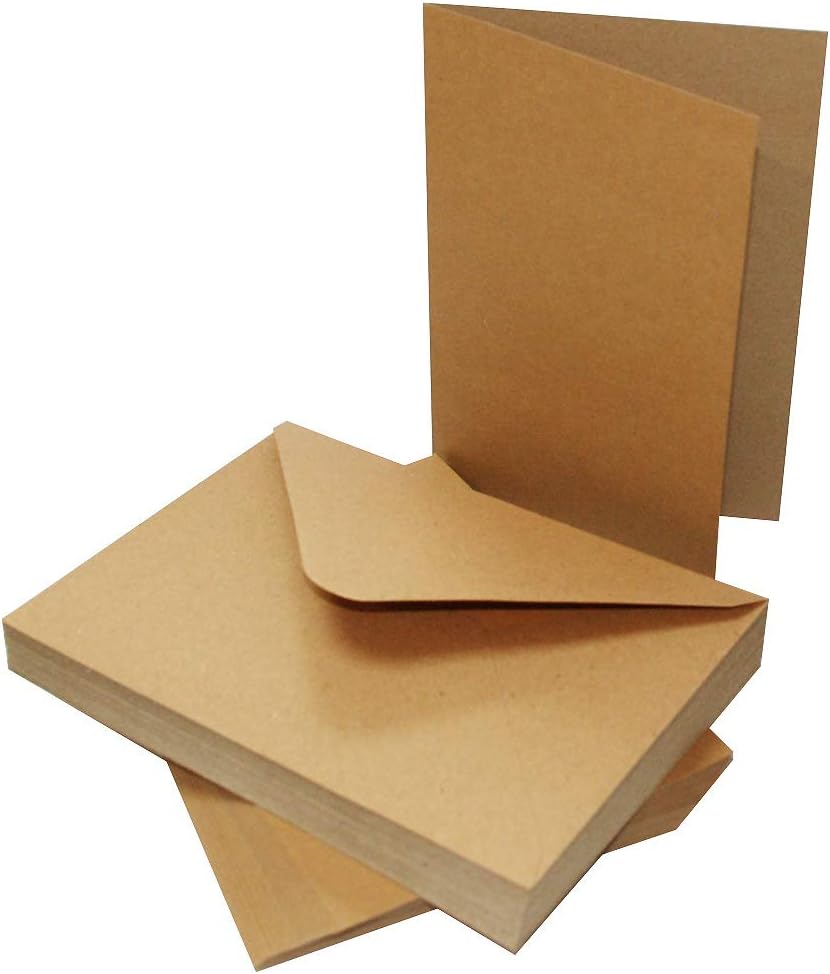 Craft UK 2048 5 x 7 inch Kraft Card and Envelope pack of 50 – Brown