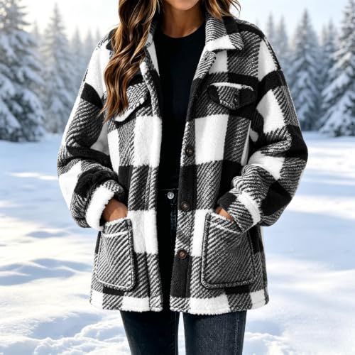 Fleece Sherpa Jacket Women Plaid Fleece Jacket Women Sherpa Button Shacket Casual Fall Winter Outfit Capsule Wardrobe Over 50 Blusas Termicas Frio Mujer - image 7