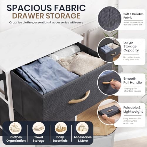 Image of Lukzer Fabric Chest of 4 Drawers Closet Drawer Organizer for Wardrobe | Fabric Drawer Storage for Closet Living Room /Bedroom Metal Storage Bookshelf Organizer (MMR-002 /White & White) - 45x30x93cm