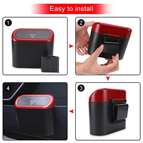 Image of Accmor Car Trash Can with Lid, 2 Packs Mini Vehicle Trash Bin Car Dustbin Garbage Organizer Holder with 2 Roll Trash Bag, Portable Hanging Leakproof Cars Storage Bag Container for Auto, SUV (Red)