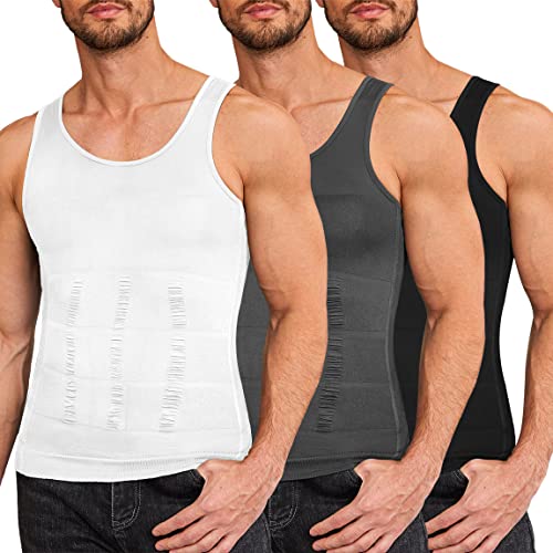 COOFANDY Men's Compression Shirt Pack of 3 Body Shaper Slimming Tank Tops Muscle Tanks