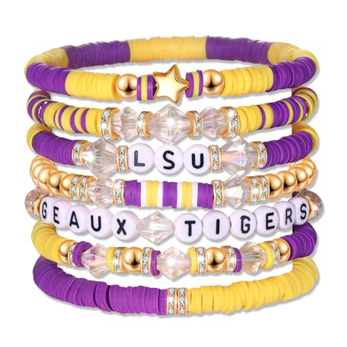 Game Day Stackable Bracelets Football College School Team Spirit Color Beaded Stack Stretch Bracelet Jewelry Football Mom Fans Accessories Gifts