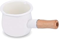 Vista 10 de Olla de leche esmaltada, olla pequeña para leche, calentador de mantequilla de 4 pulgadas, 17 onzas, sartén pequeña esmaltada con mango de madera