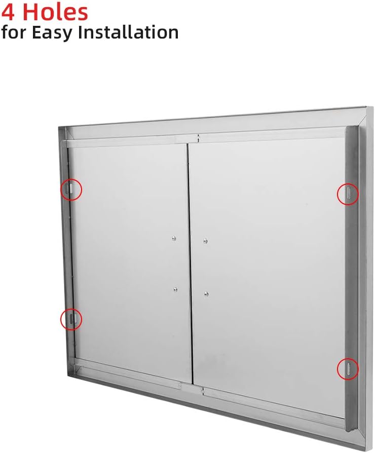 Crazy Clearance ROVSUN Outdoor Kitchen Door, 304 Grade Heavy Duty BBQ Access Door, 30.5''W x 21''H Flush Mount Stainless Steel Double BBQ Island Door, Perfect for Outdoor Kitchen, BBQ Island & Grilling Station