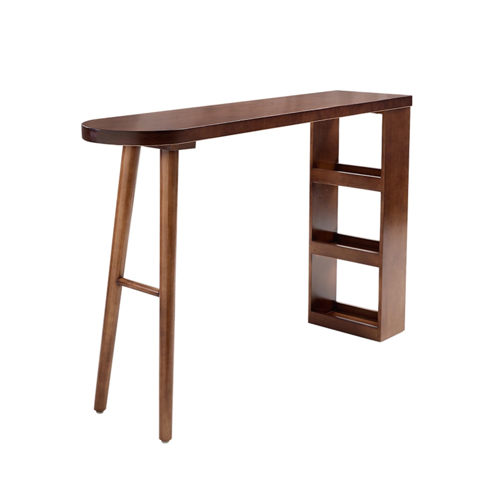 Table de bar en bois massif, table haute et longue avec étagères de rangement, table de bar en bois à hauteur de comptoir avec pieds robustes, pour salon, salle à manger (180 x 40 x 105 cm / 70,8 x