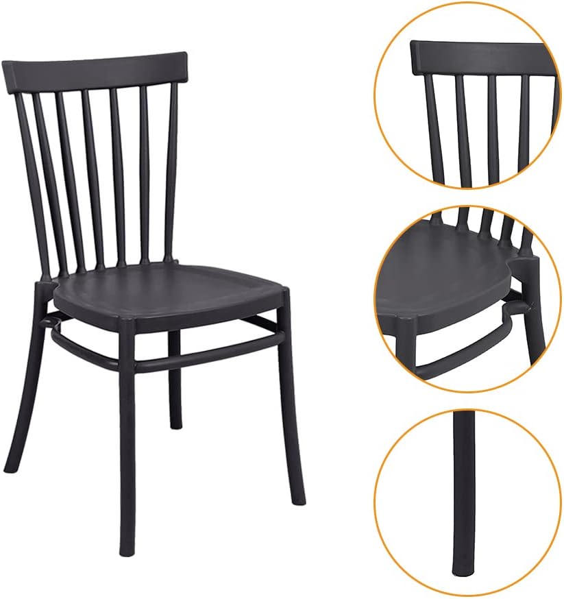 CangLong PP School House Back Armless Dining Side Chair for Dining, Living Room,Bedroom, Kitchen, Set of 2, Black - Chairs