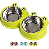 Skrtuan Double Dog Cat Bowls Premium Stainless Steel Pet Bowls with No-Slip Stainless Steel Cute Modeling Pet Food Water for Feeder Dogs Cats Rabbit and Pets
