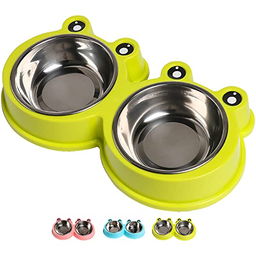 Skrtuan Double Dog Cat Bowls Premium Stainless Steel Pet Bowls with No-Slip Stainless Steel Cute Modeling Pet Food Water for Feeder Dogs Cats Rabbit and Pets