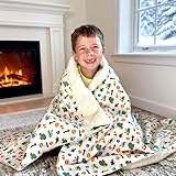 Kids Sherpa Throw Blanket – Soft Cotton & Warm Sherpa Toddler Blanket, Trucks, Cranes & Construction Vehicles Pattern, Plush Winter Bed Throw, 40 x 60 inches