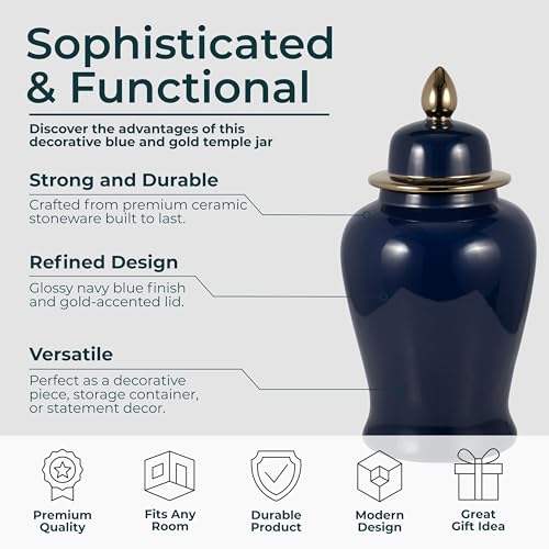 Ceramic Ginger Jar Vase – Decorative Accent Storage and Display, for Entry, Living Room, or Dining Room Placement, Chinoiserie Vases Statement Design for Collected Home Decor – 24", Blue Chinoiserie by Sagebrook Home - Used condition - Image 5