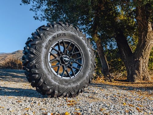 Image of Set of 4 - RockTrix RT104 14in Wheels Rims 14x7, Wanda 30x10-14 Tires 6-Ply Radial, 4x156 4 /156, 4+3 Offset, Compatible with Polaris ATV UTV SxS Applications - Matte Black