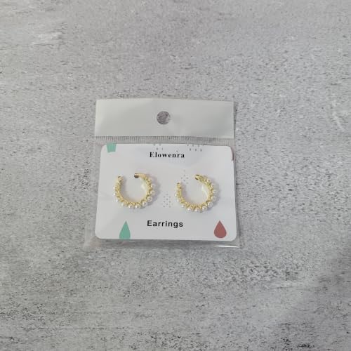 Elowenra Earrings Dainty Gold Plated Small Huggie Hoop Earrings with Imitation Pearls, Elegant Daily Jewelry Gift for Girls