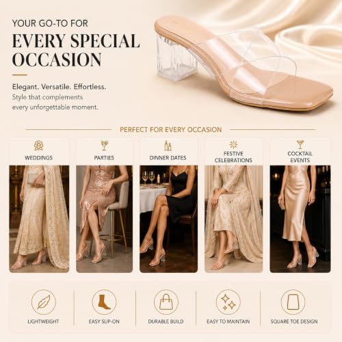 Image of TRASE Transparent Cross Strap Block Heels for Women Stylish | Fashionable Heel Sandals for Girls | Elegant & Formal Footwear