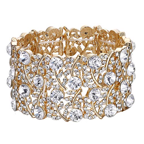 BriLove Women's Wedding Bridal Crystal Cluster Tennis Stretch Bracelet