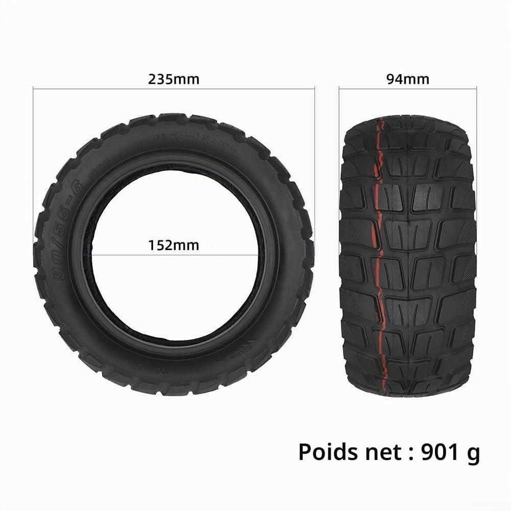 Roue Tubeless Scooter, Pneu de rechange sans chambre à air pour scooter électrique 10" Taille 90/55-6,10x3.0,80/65-6, Pneus pneumatiques en caoutchouc pour scooter électrique à vide, 235x94mm