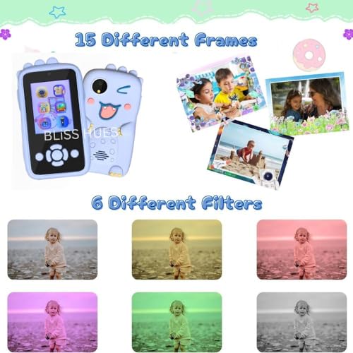 Image of Kids Smartphone Toy with MP3 Music Player Dual Camera for Selfies in-Built Games 2.4 inch Screen 8MP Camera Toys for Boys & Girls (Blue)