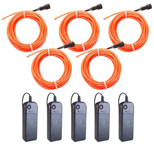 Image of MaxLax EL Wire Orange 5-Pack, 9ft /2.75m Neon Light Wire with Noise Reduction and Battery Pack