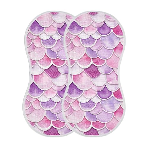 xigua Watercolor Mermaid Scales Baby Burp Cloths for Newborn Boys and Girls 2 Pack, Soft & Absorbent Cotton Baby Burp Cloth, Baby Washcloths, Newborn Towel, Burp Rags2