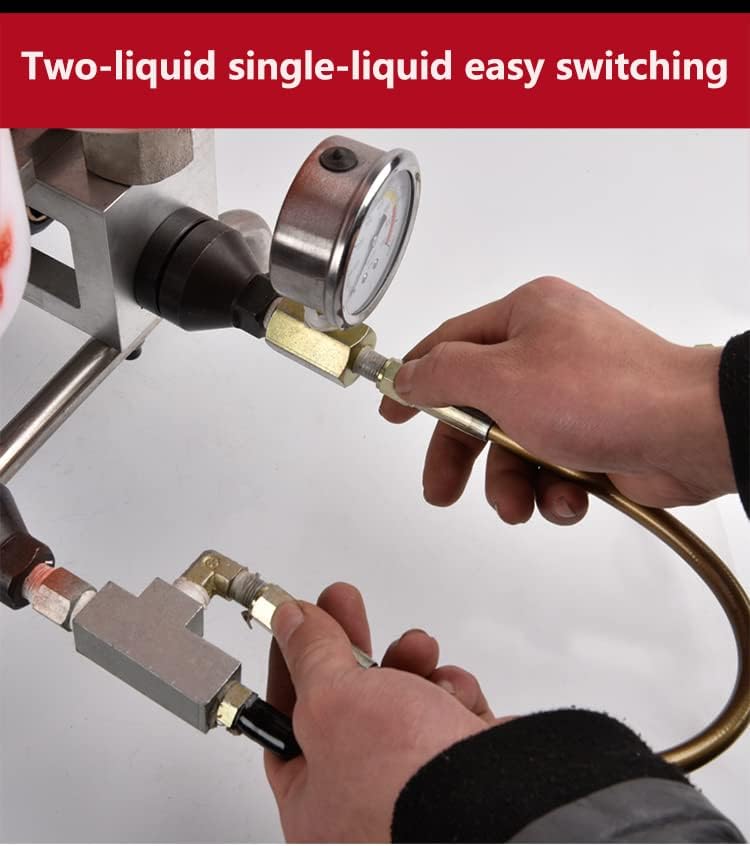 Close-up of hands connecting a hose, demonstrating two-liquid single-liquid easy switching