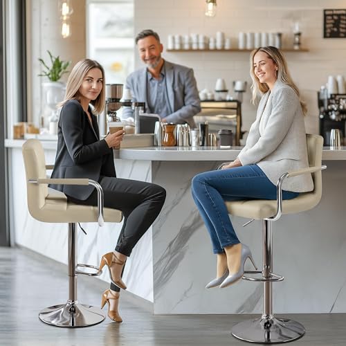 Image of Yaheetech Bar Stools Set of 4, Swivel with Backs, Adjustable Height, Khaki