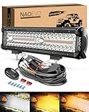 NAOEVO 12 Inch LED Light Bar, 300W 30000LM LED Offroad Fog/Driving Lights with 2 Leads Wiring Harness, Spot & Flood Combo, Work for Truck Boat UTV ATV, 1 Pc (White/Amber/White&Amber)