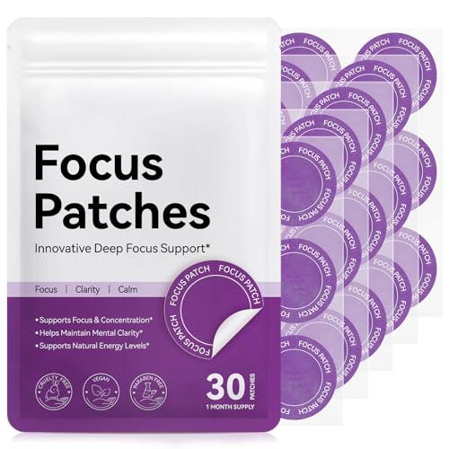 Focus Patches Extra Strength Mental Clarity & Cognitive Performance Enhance Productivity with Lions Mane L-Theanine Ginseng Easy-Apply Patch Non-GMO Vegan Focus Supplements for Men Women 30 Patches